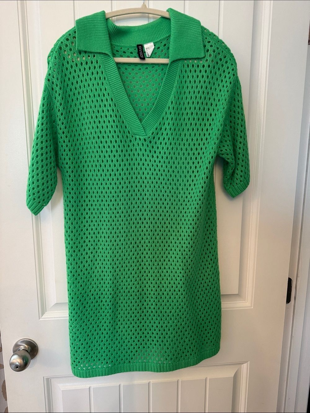 H&M Green Open-Knit Polo Short-Sleeve Sweater